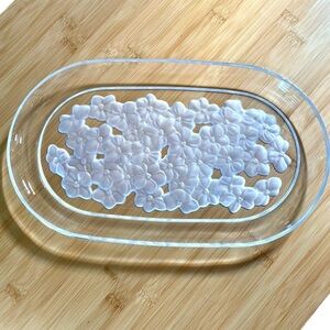 Sasaki cut crystal oval serving plate, vintage, frosted, Midsummer pattern, EUC